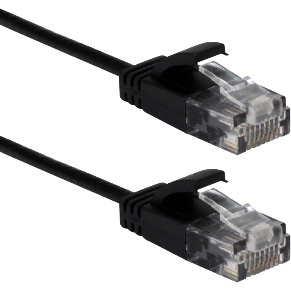 QVS CC715S-10BK 10ft Slim CAT6 Gigabit Ethernet Space Saver Black Patch Cord, Stranded, Molded, Snagless