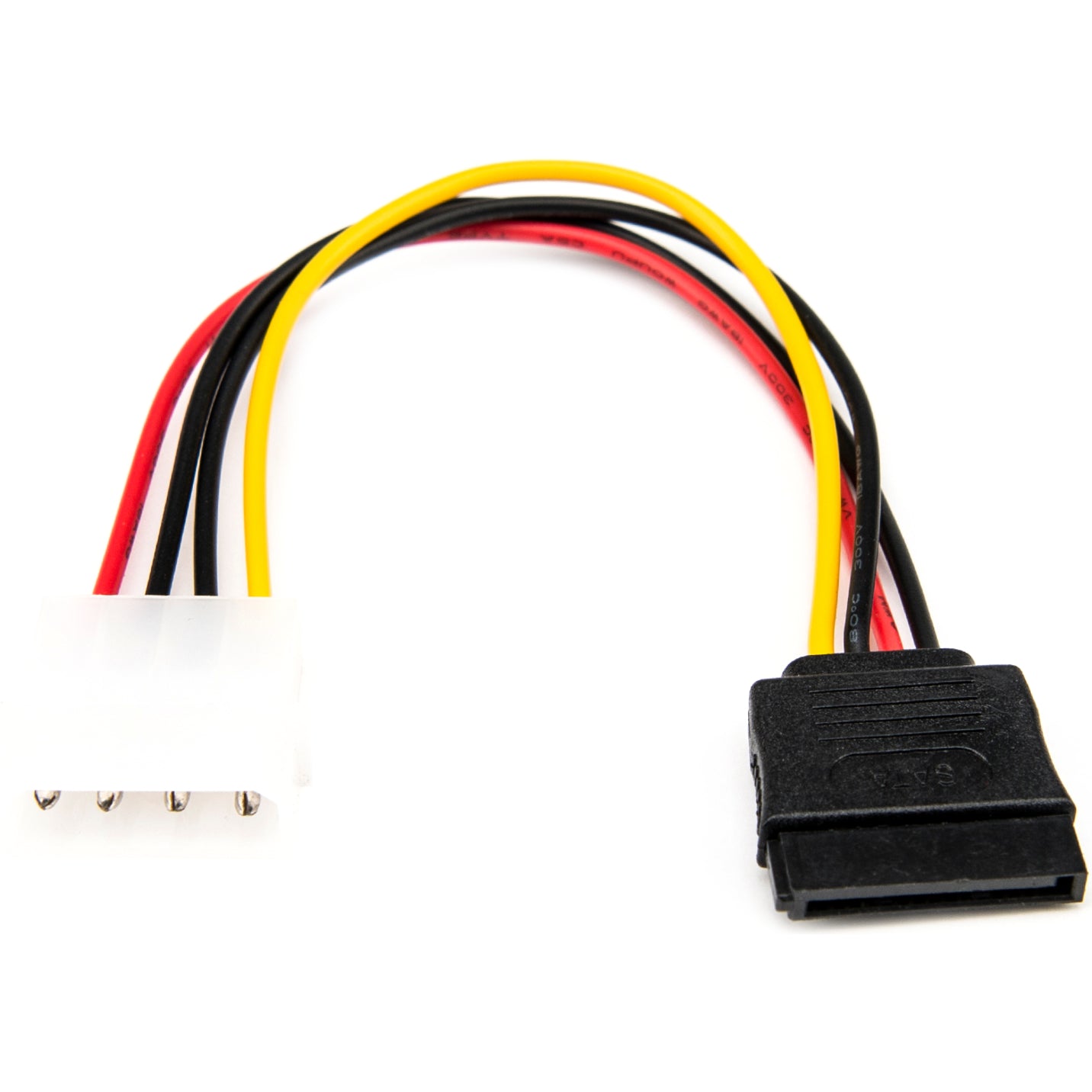 Rocstor Y10C214-B1 6in 4 Pin Molex to Left Angle SATA Power Cable Adapter, Data Transfer Cable