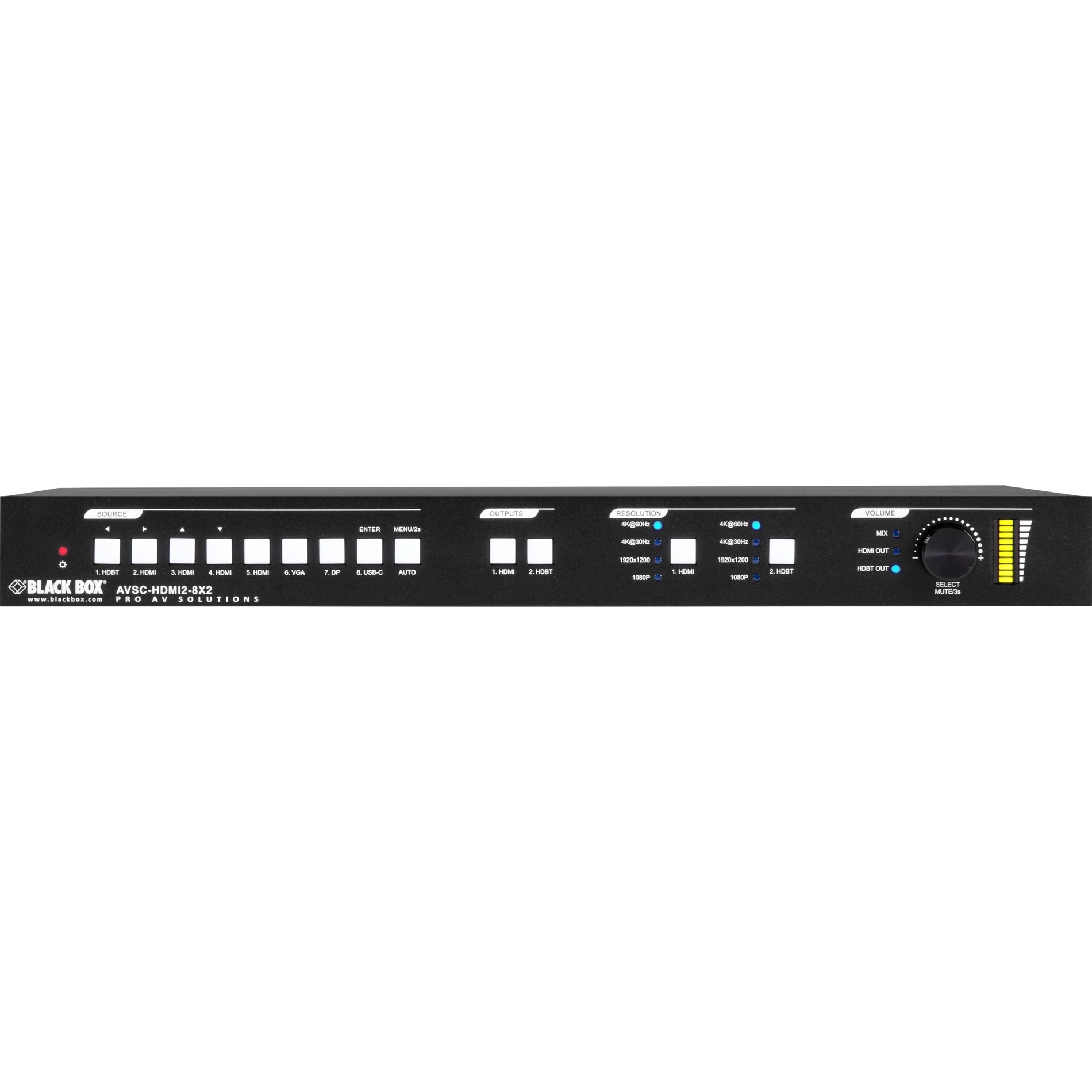 Black Box AVSC-HDMI2-8X2 8x2 Video Matrix Switcher, 18G Seamless Switching, HDMI 2.0