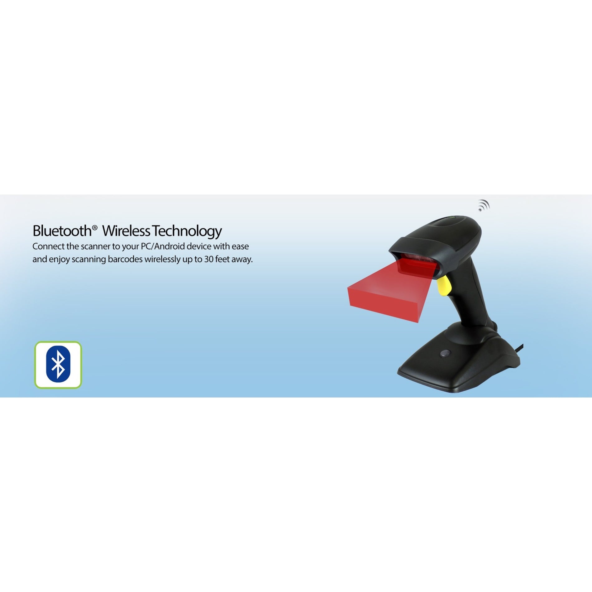 Adesso NUSCAN 2500TB Bluetooth Handheld Barcode Scanner, Long Range, Spill Resistant, Antimicrobial