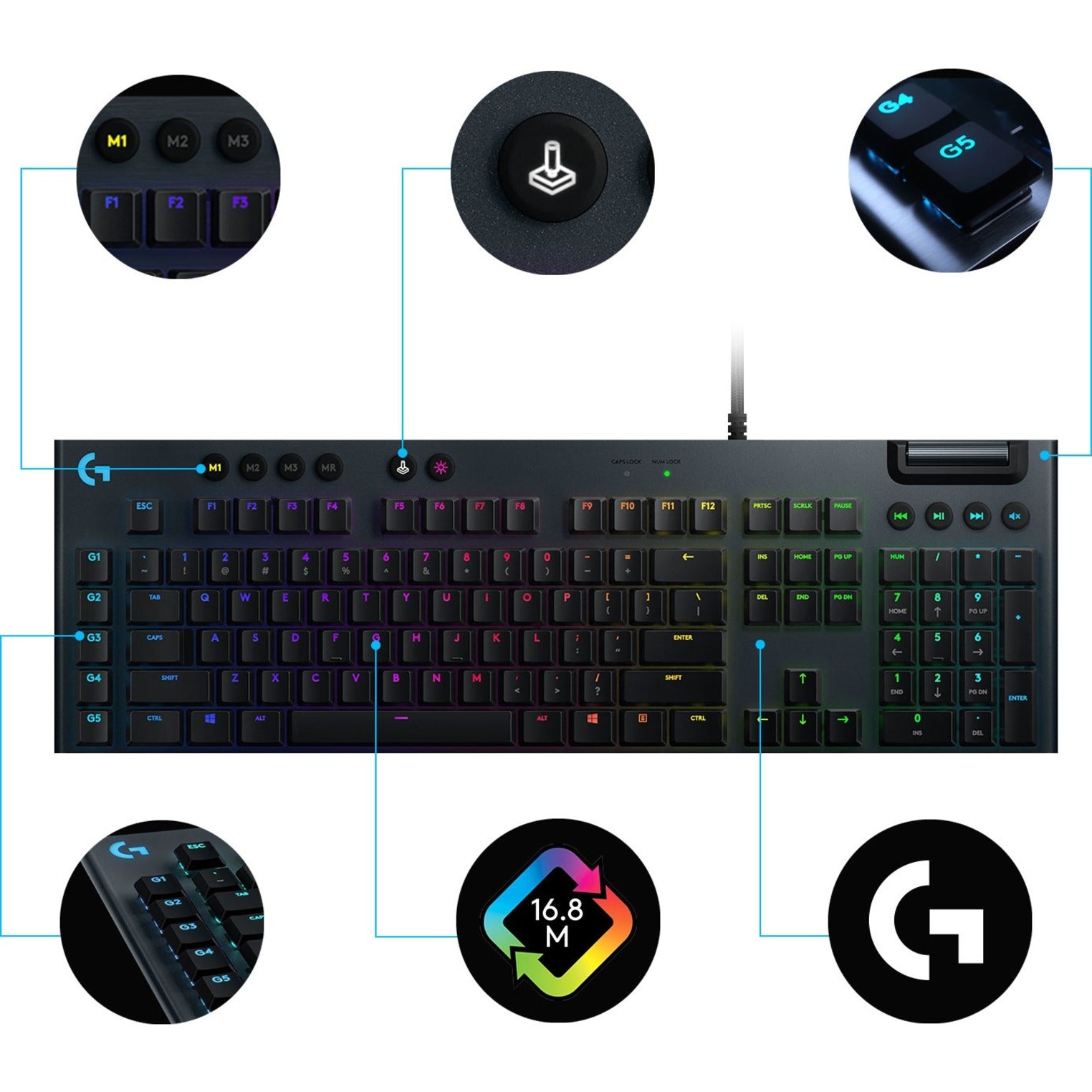 Logitech 920-009000 G815 Lightsync RGB Mechanical Gaming Keyboard, Low Profile GL Linear Switch, Programmable G-Keys, USB Passthrough, Media Control