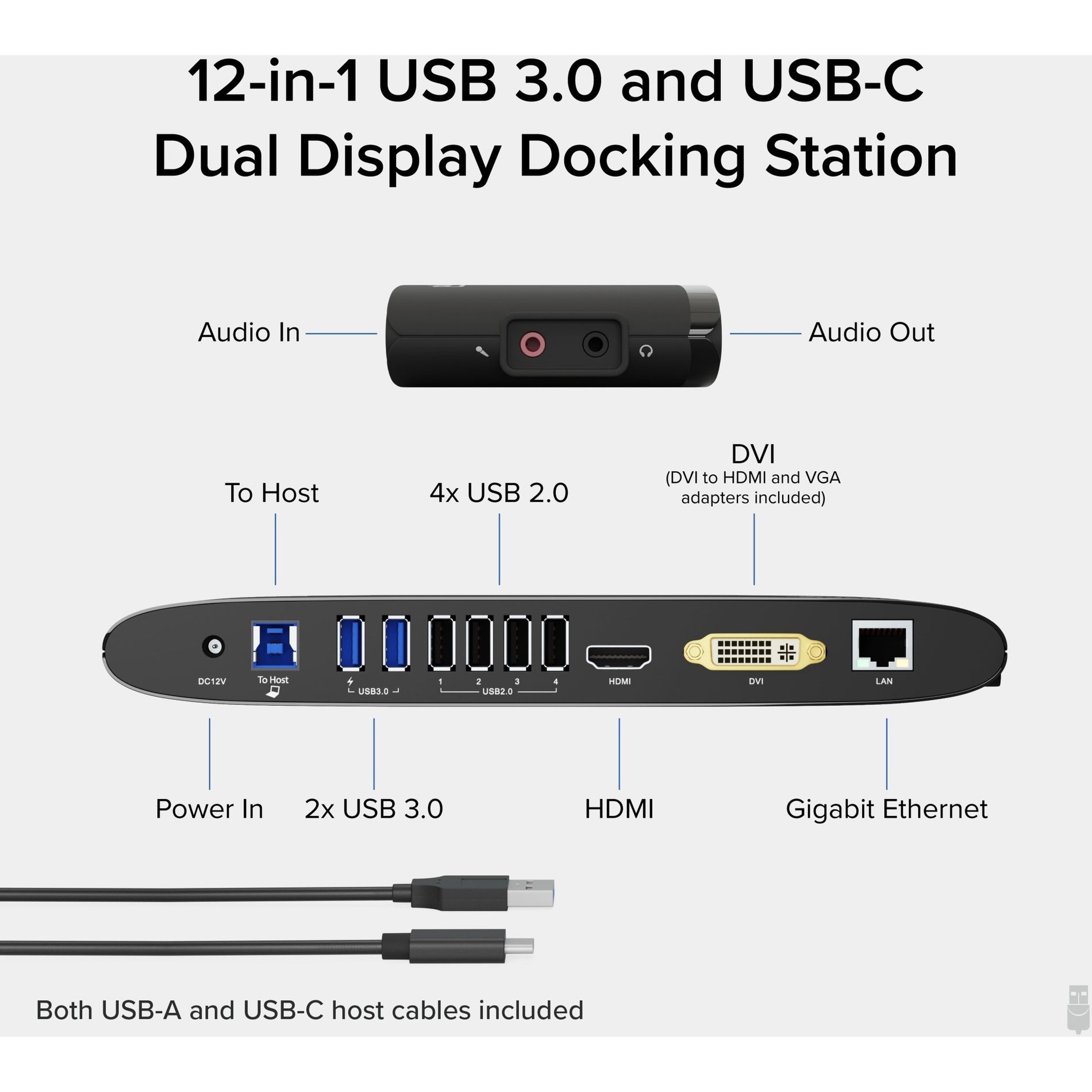 Plugable UD-3900H USB 3.0 Dual Monitor Horizontal Docking Station, Expand Your Workspace with Dual Monitors