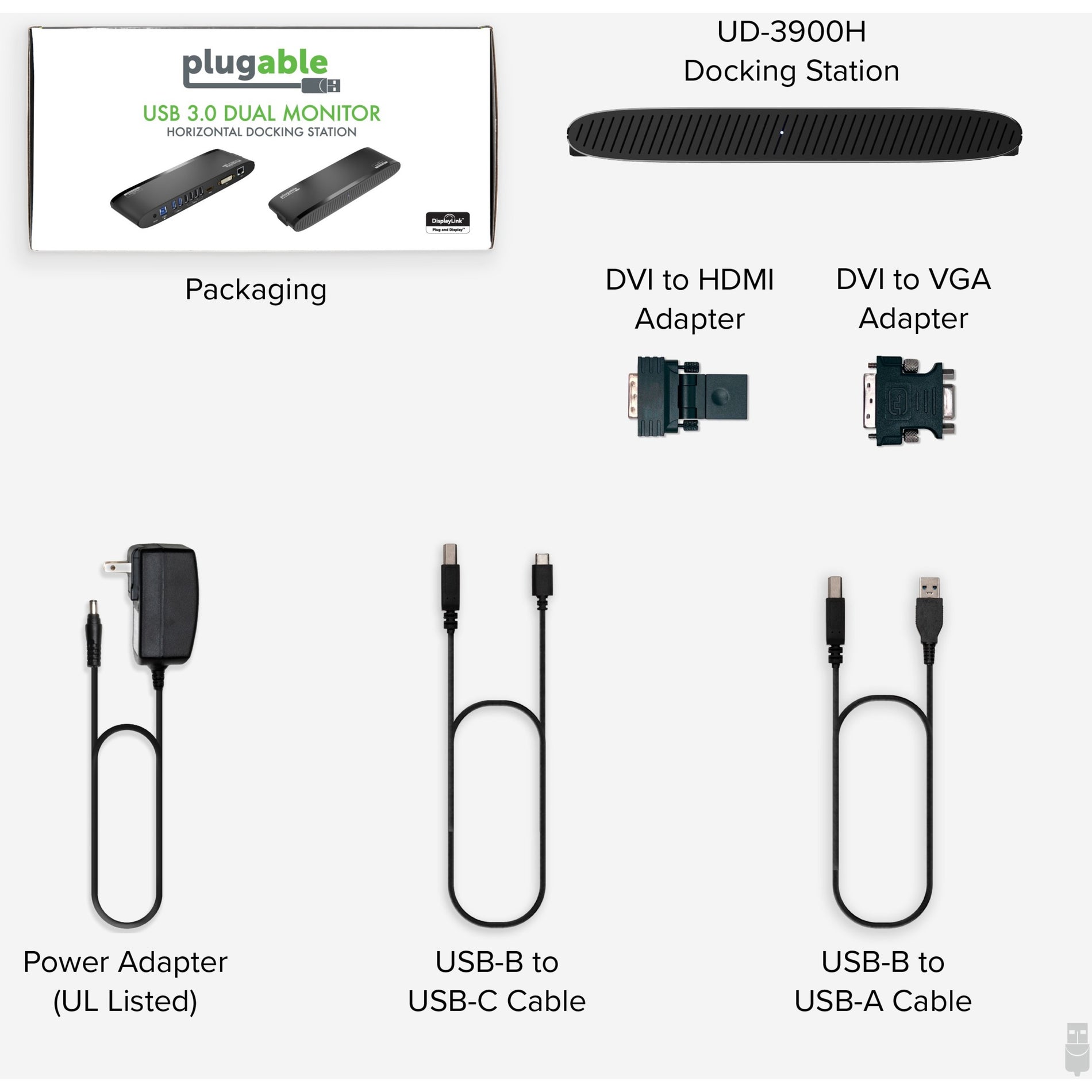 Plugable UD-3900H USB 3.0 Dual Monitor Horizontal Docking Station Erweitern Sie Ihren Arbeitsbereich mit Dual-Monitoren