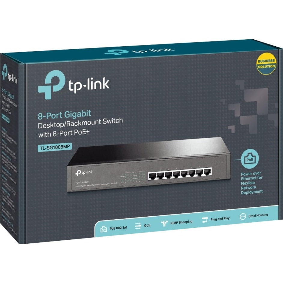 TP-Link TL-SG1008MP 8-Port Gigabit Desktop/Rackmount Switch with 8-Port PoE+, 126W PoE Budget