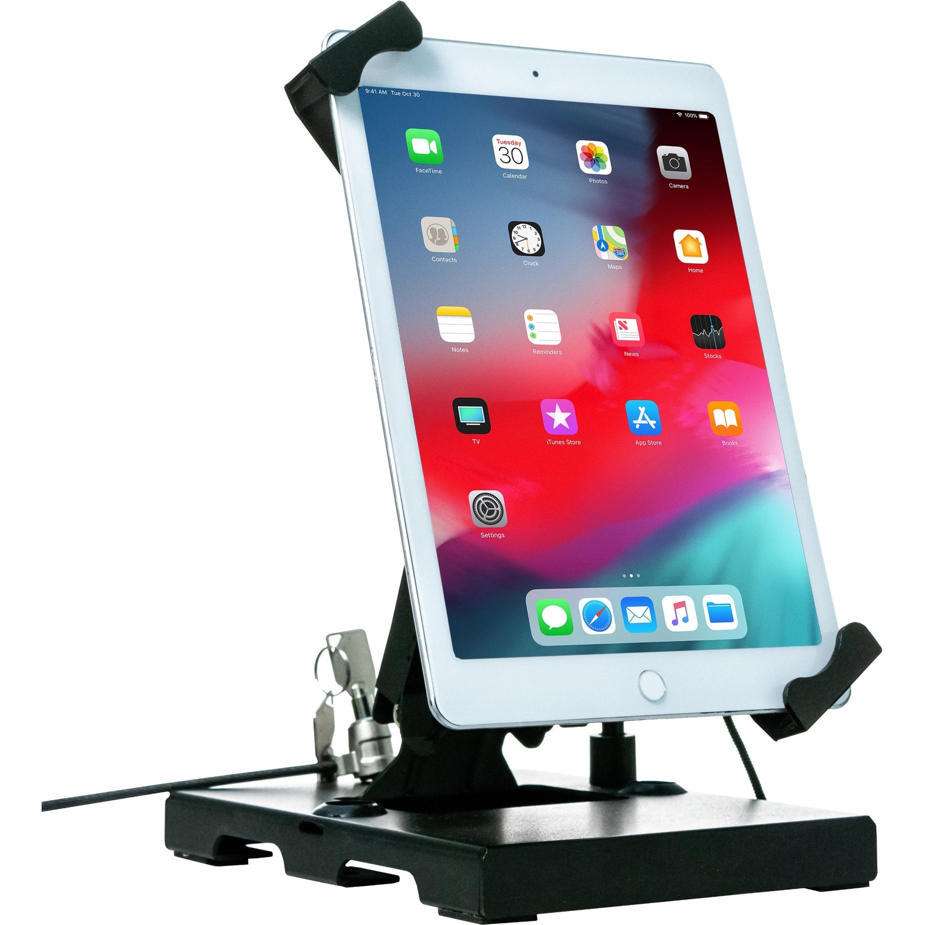 CTA Digital PAD-FTSU Flat-Folding Tabletop Security Stand for 7-14 Inch Tablets, Padded, Lockable, Adjustable Angle, Foldable, Sturdy, 360° Rotation, Cable Management