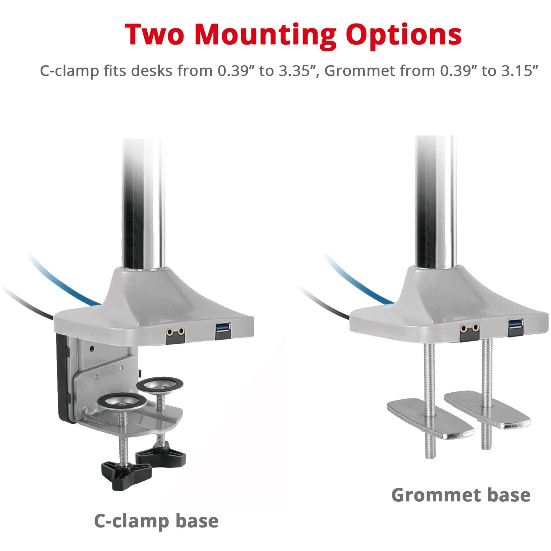 SIIG CE-MT2X11-S1 Dual Monitor Gas Spring Desk Mount with USB Port, Holds 2 Monitors, 39.60 lb Capacity