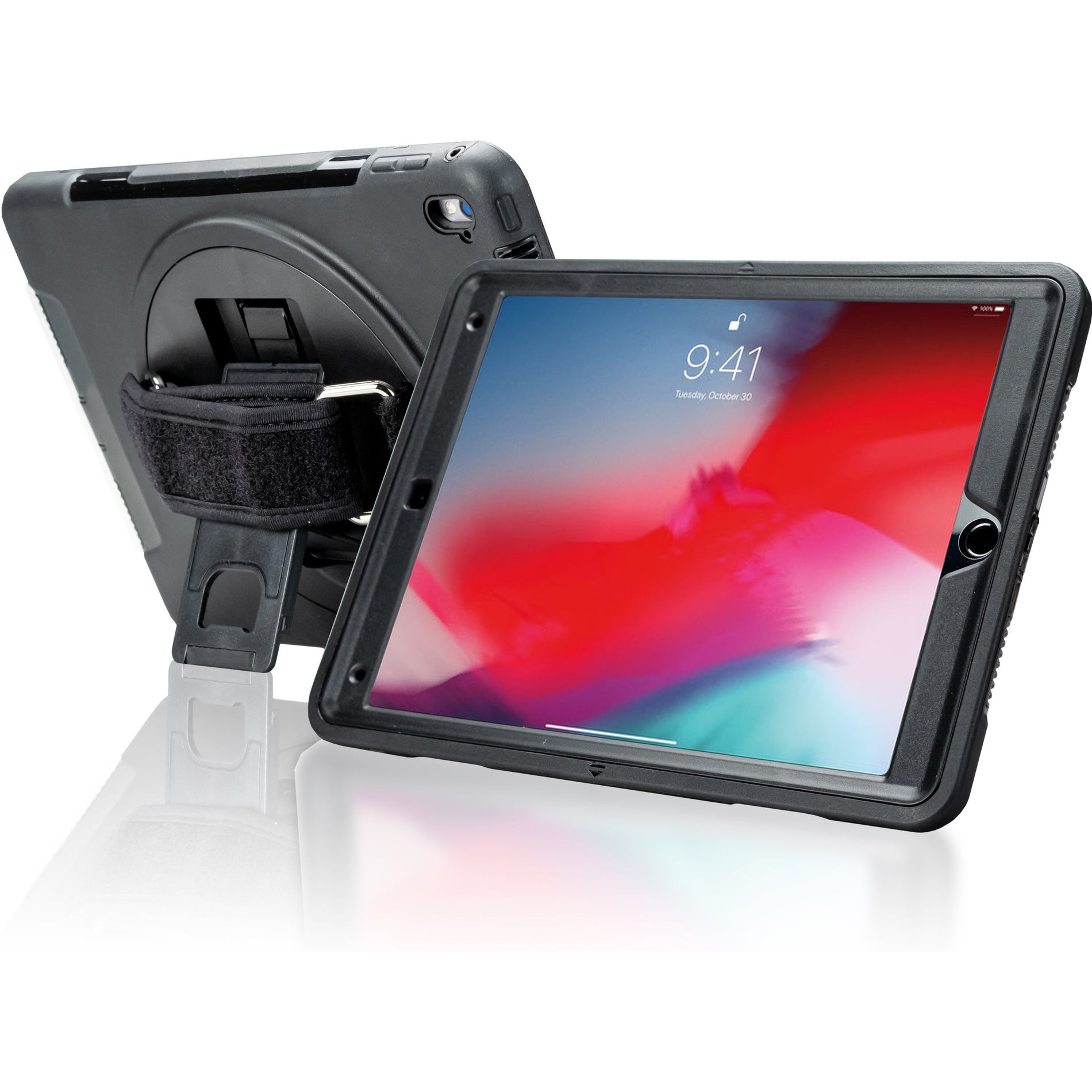 CTA Digital PAD-PCGK9 iPad Pro Case, 360-Degree Kickstand, Hand Strap, Hand Grip, Impact Resistance, Drop Resistant, Black