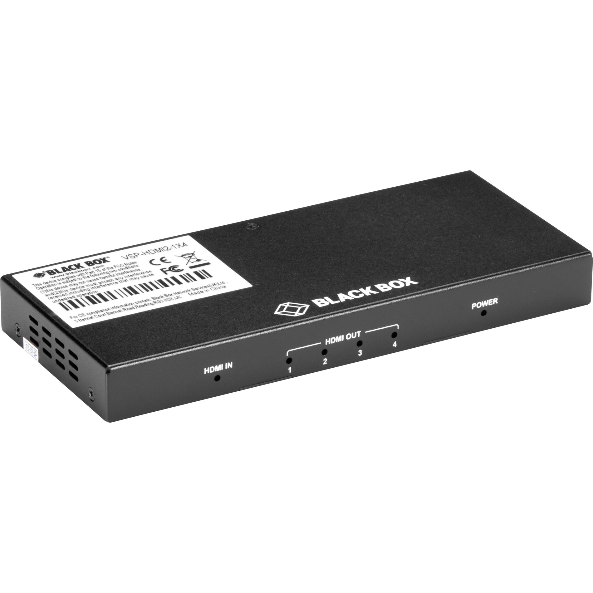 Black Box VSP-HDMI2-1X4 HDMI 2.0 4K60 Splitter - 1x4, Maximum Video Resolution 4096 x 2160, 3 Year Warranty