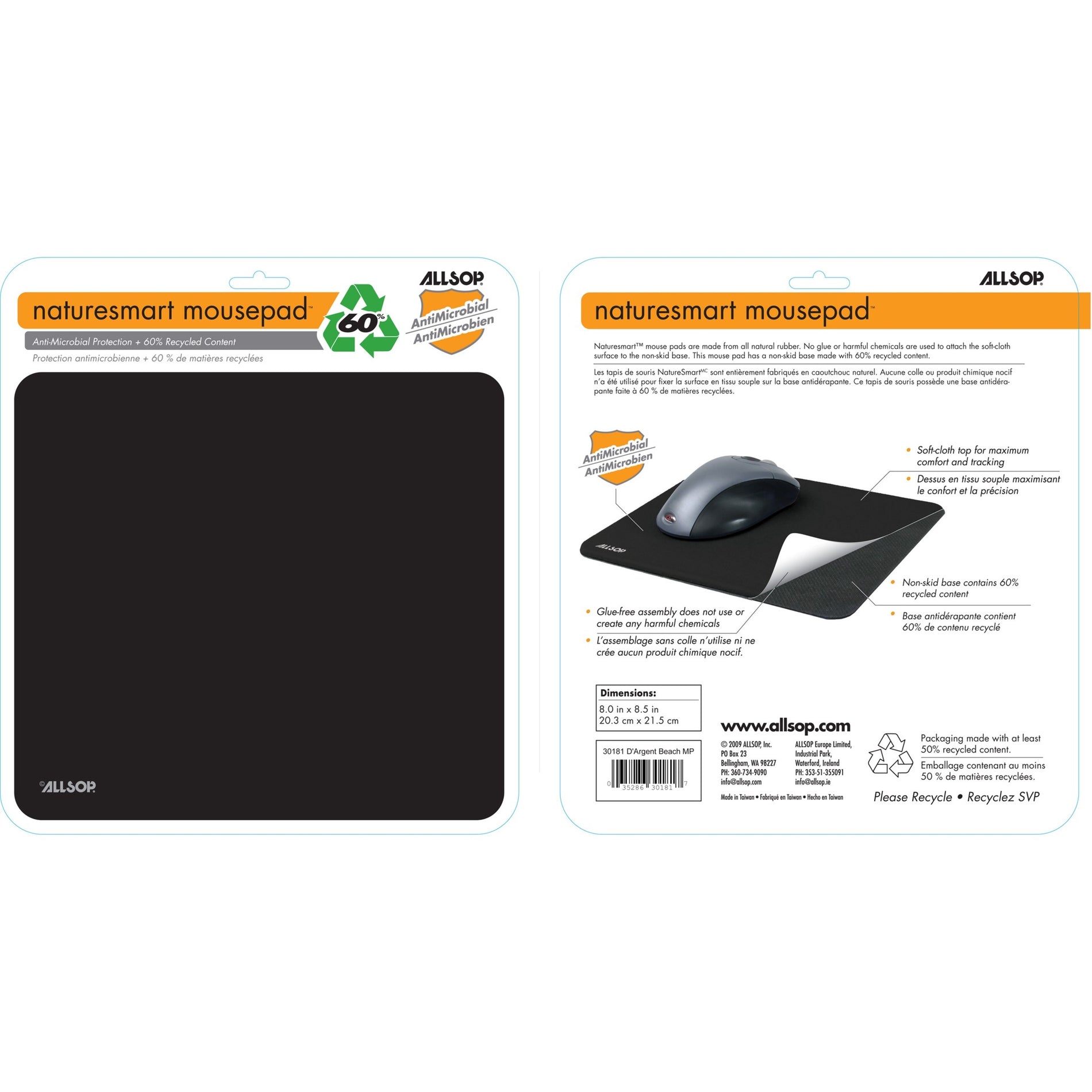Allsop 28229 Basic Mousepad - Black, Specially Woven Surface for Better Mouse Control, Techrip Base