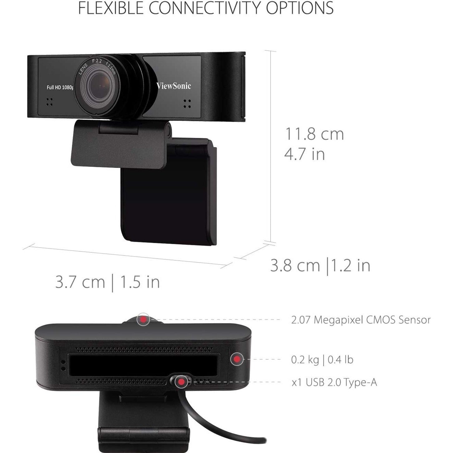 ViewSonic VB-CAM-001 HD Webcam, 2.1 Megapixel, 30 fps, Black, USB 2.0