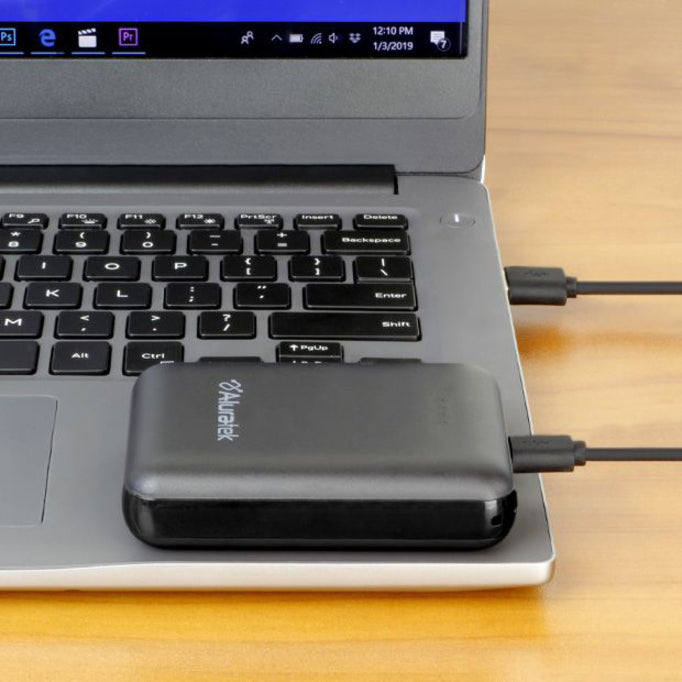Aluratek ASPB10KF 10,000 mAh Portable Battery Charger, Dual USB Ports, Fast Charging Power Bank
