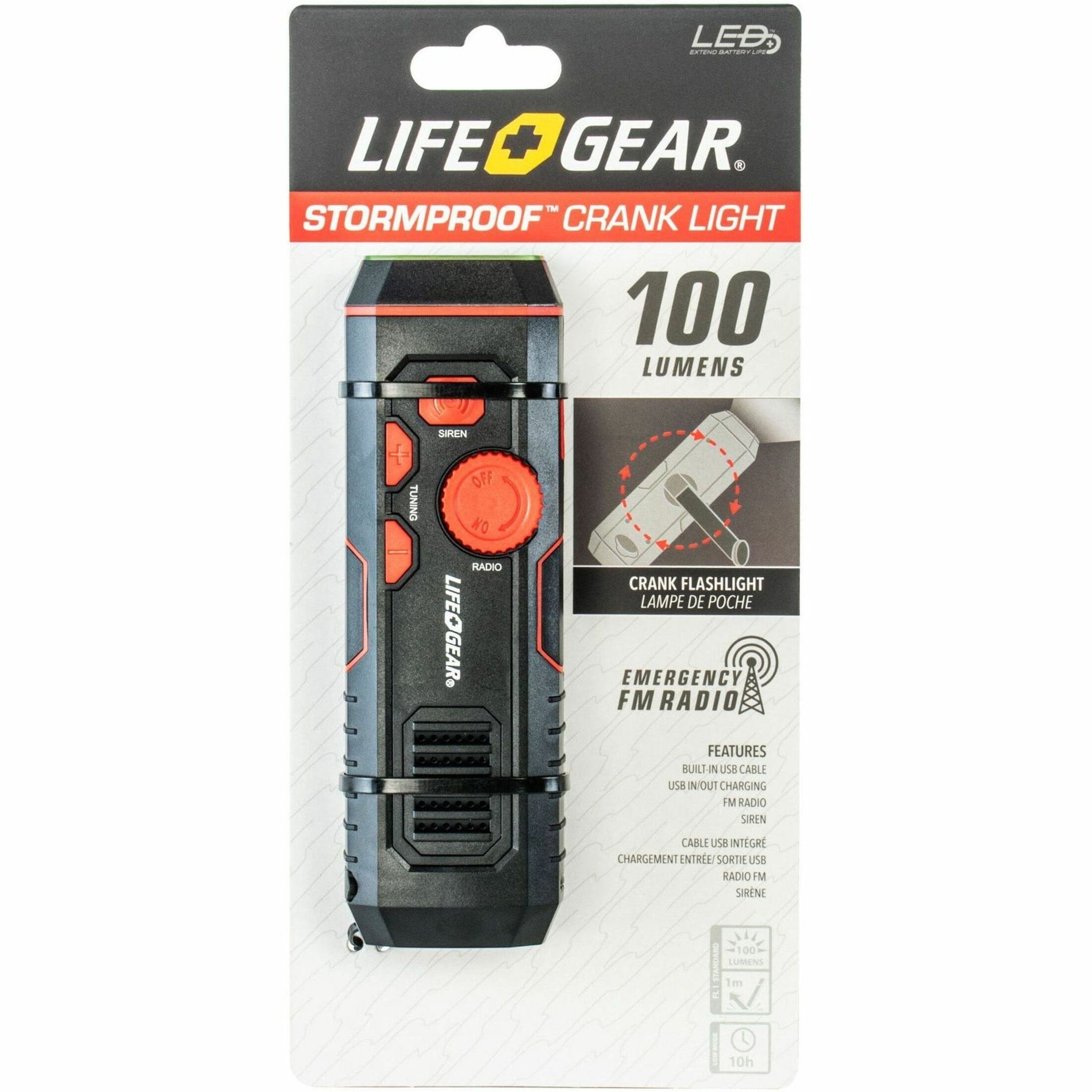 Life+Gear LG3860675RED Stormproof Crank Light, Water Proof, Water Resistant, Impact Resistant, Siren, Radio, Cell Phone Charger