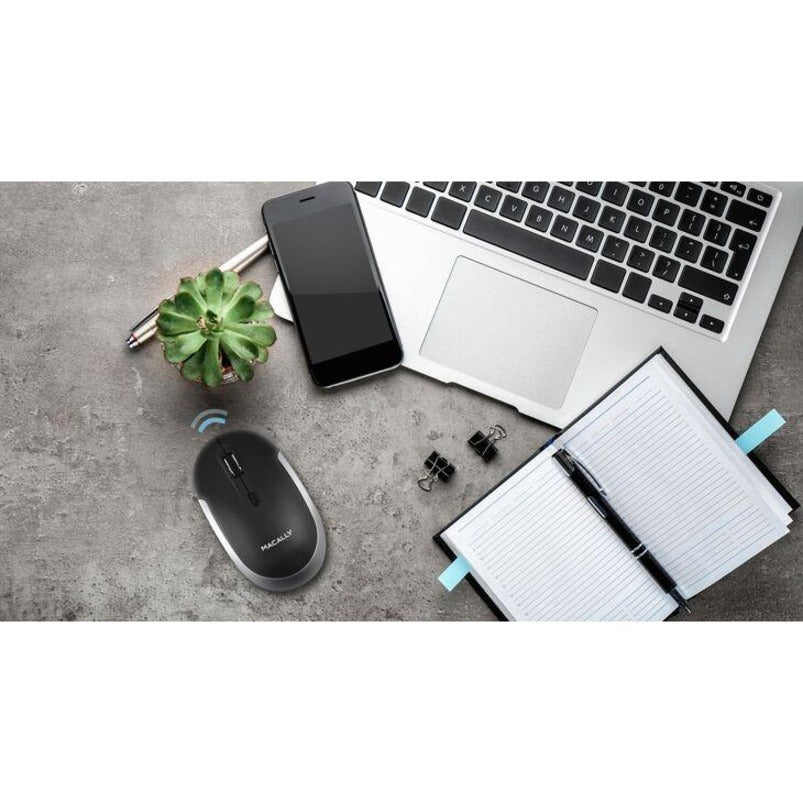 Macally BTDYNAMOUSE Bluetooth Optical Quiet Click Mouse, Ergonomic Fit, Scroll Wheel, 1600 dpi, Wireless