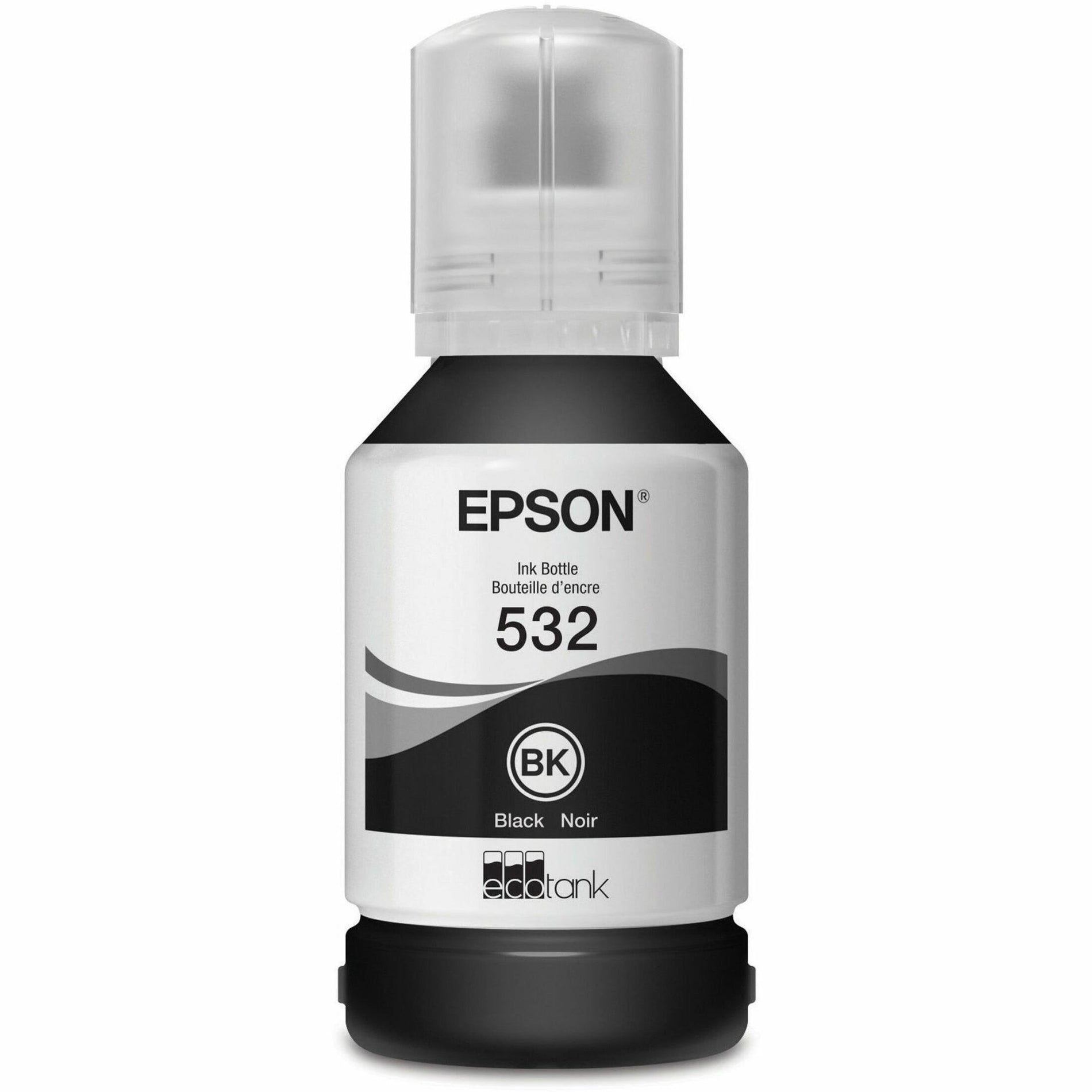 Epson T532 T532120-S EcoTank Pigment Black Ink Bottle, 120 mL, Extra High Yield, for Inkjet Printers