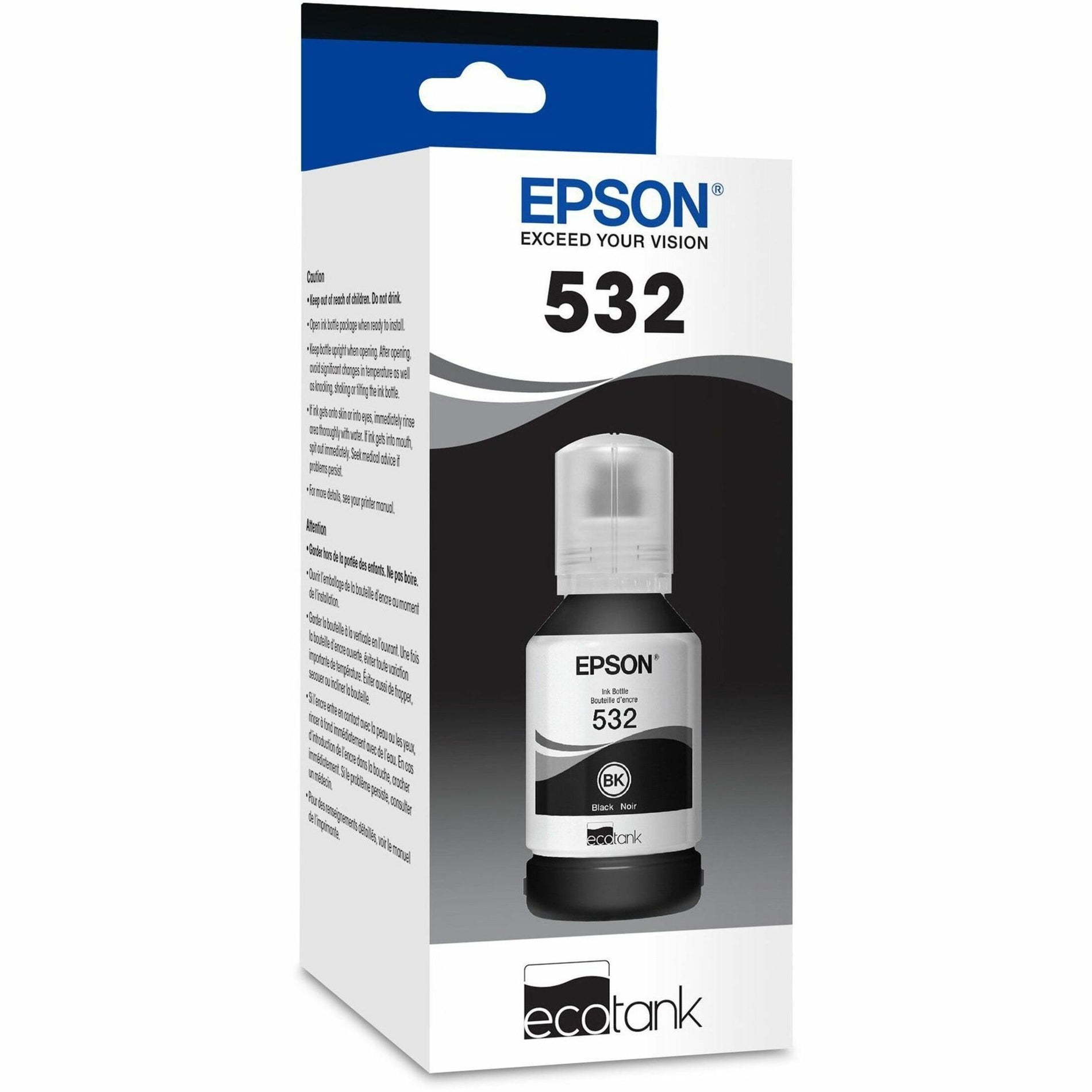 Epson T532 T532120-S EcoTank Pigment Black Ink Bottle, 120 mL, Extra High Yield, for Inkjet Printers