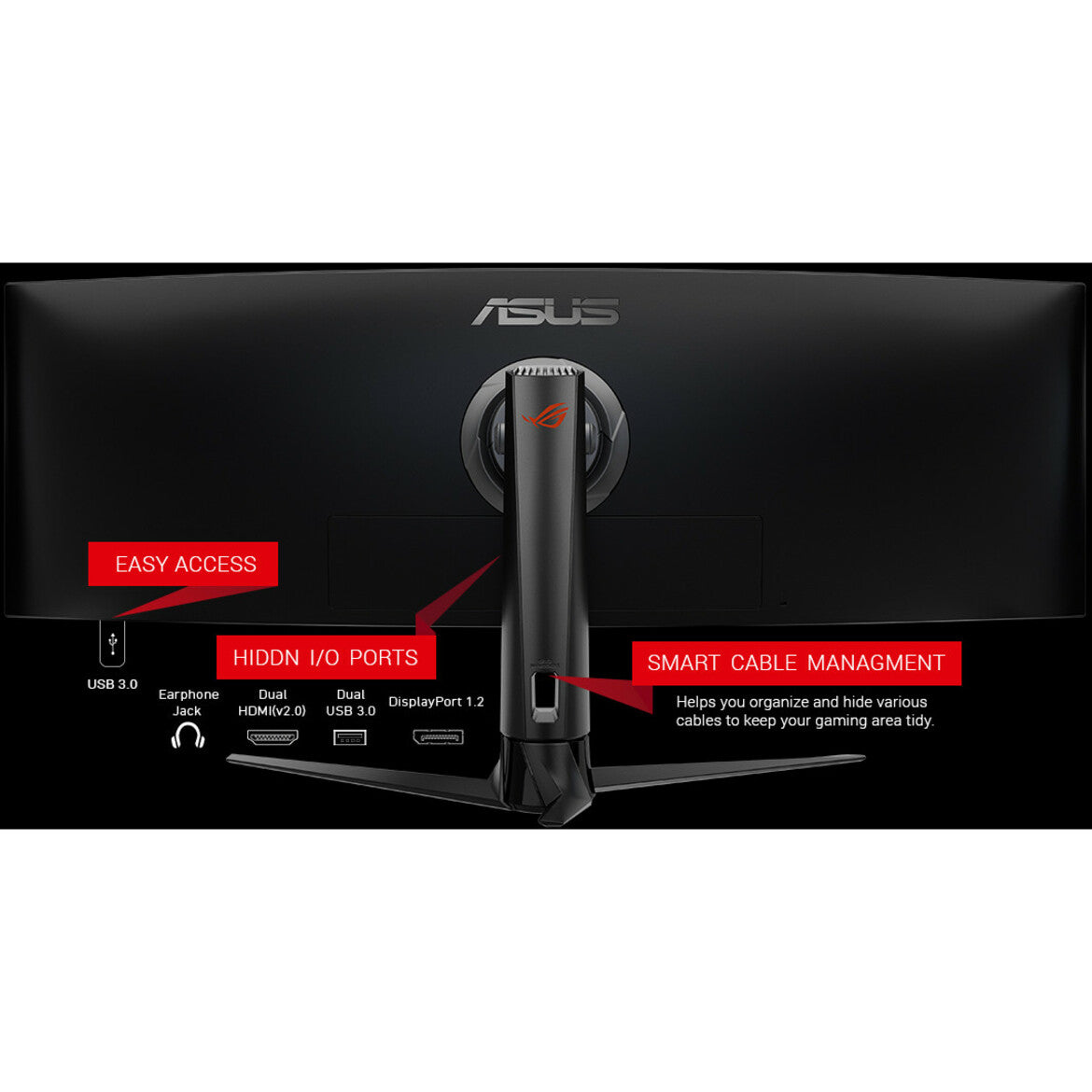 Asus ROG XG49VQ Strix Widescreen LCD Monitor, 49", Double Full HD (DFHD), Curved Screen, FreeSync 2, USB Hub