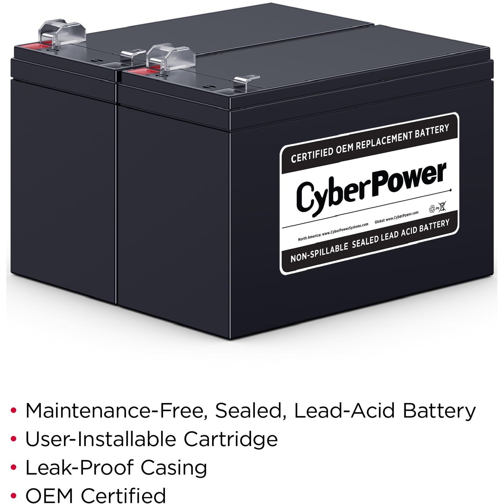 CyberPower RB1290X2 Replacement Battery Unit, 12V DC, 9000mAh, Lead Acid