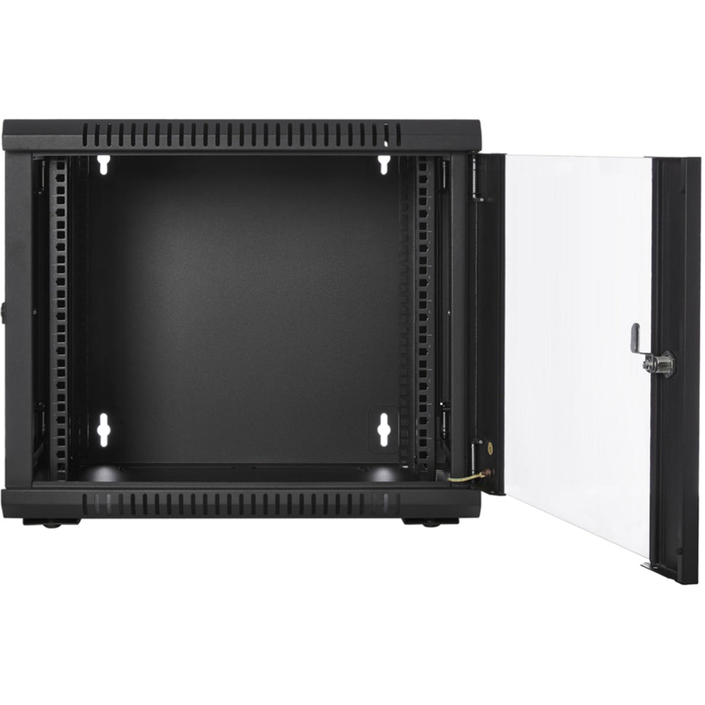 V7 RMWC9UG450-1N 9U Rack Wall Mount Glass Door Enclosure, 200 lb Capacity, Black