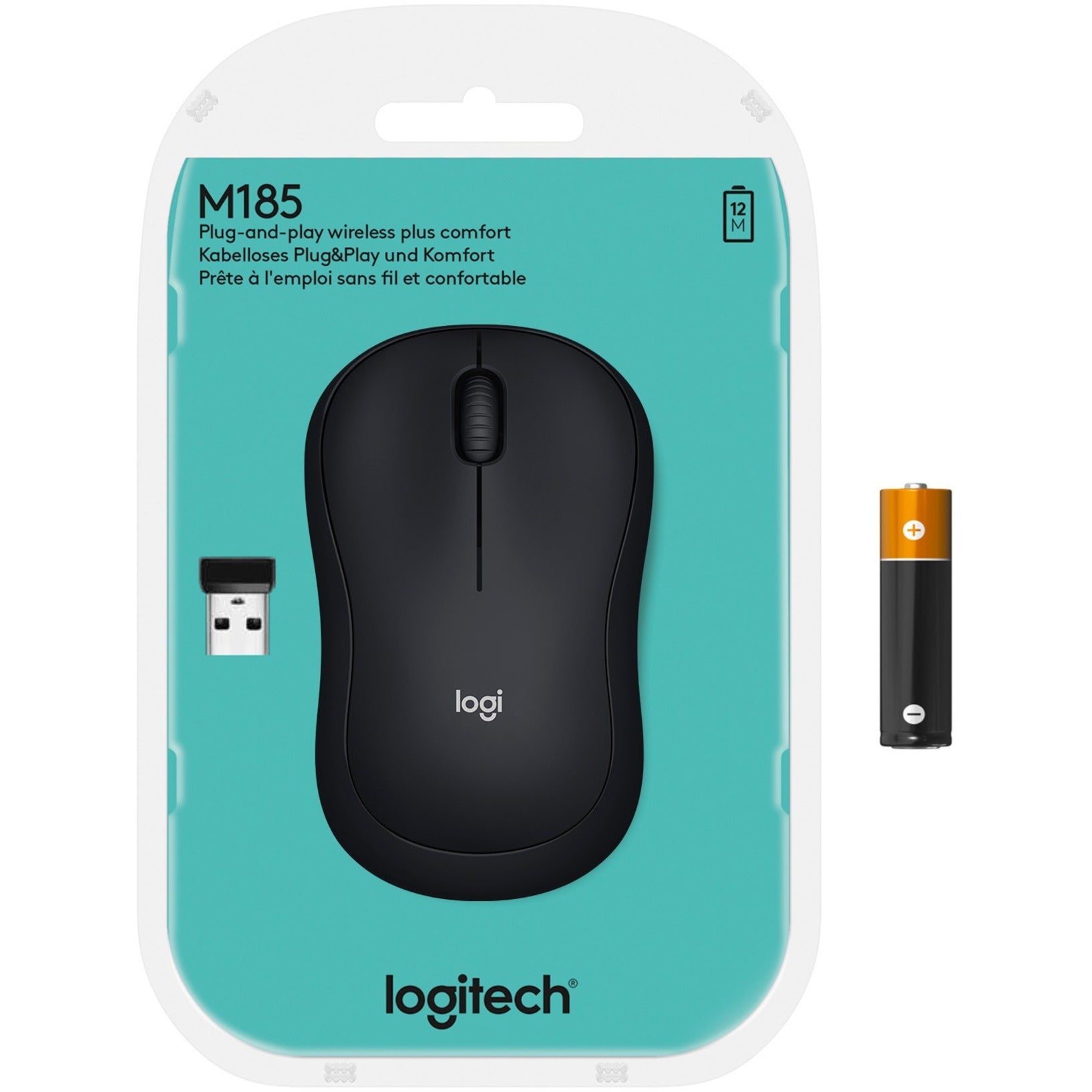 Logitech 910-003888 M185 Wireless Mouse, 3 Year Limited Warranty, Symmetrical Ergonomic Fit, 1000 dpi Optical, 2.4 GHz Wireless