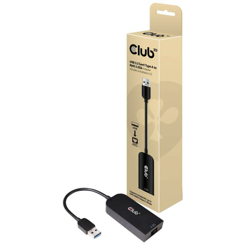 Club 3D CAC-1420 USB 3.2 Gen1 Type A To RJ45 2.5Gb Adapter, High-Speed Ethernet Connection