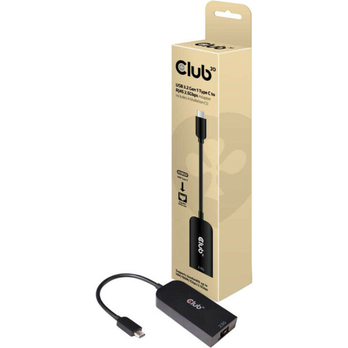 Club 3D CAC-1520 USB 3.2 Gen1 Type C to RJ45 2.5Gbps Ethernet Adapter, High-Speed Internet Connection