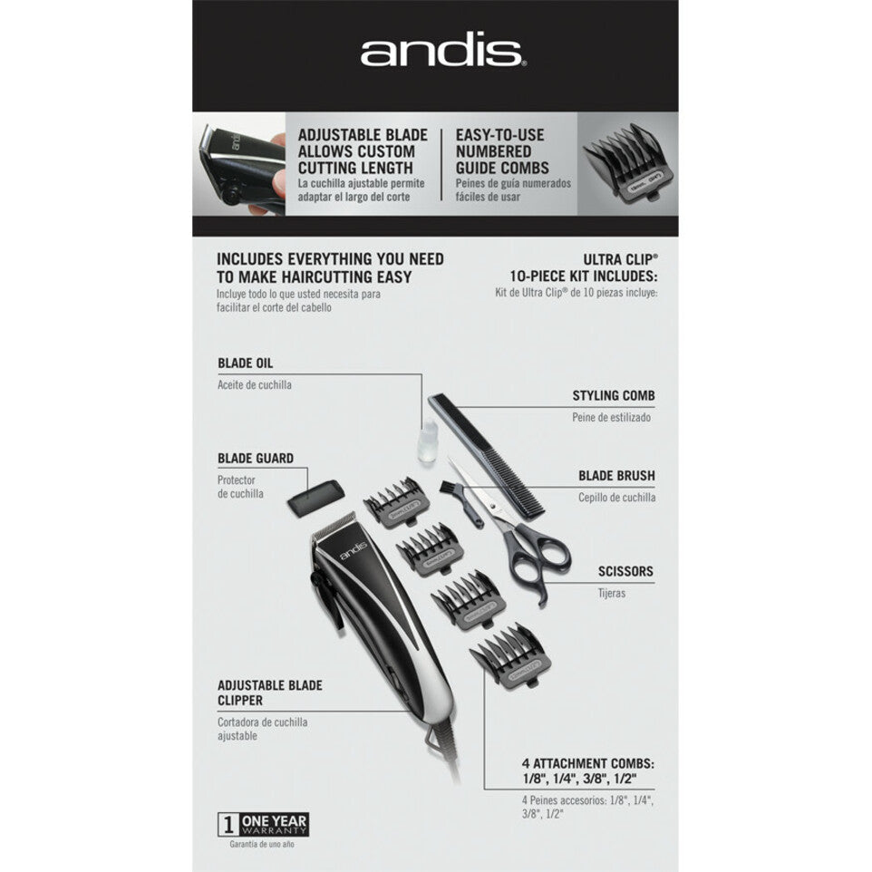 Andis 18625 Haircut Kit, 10pc Clipper Set, Black