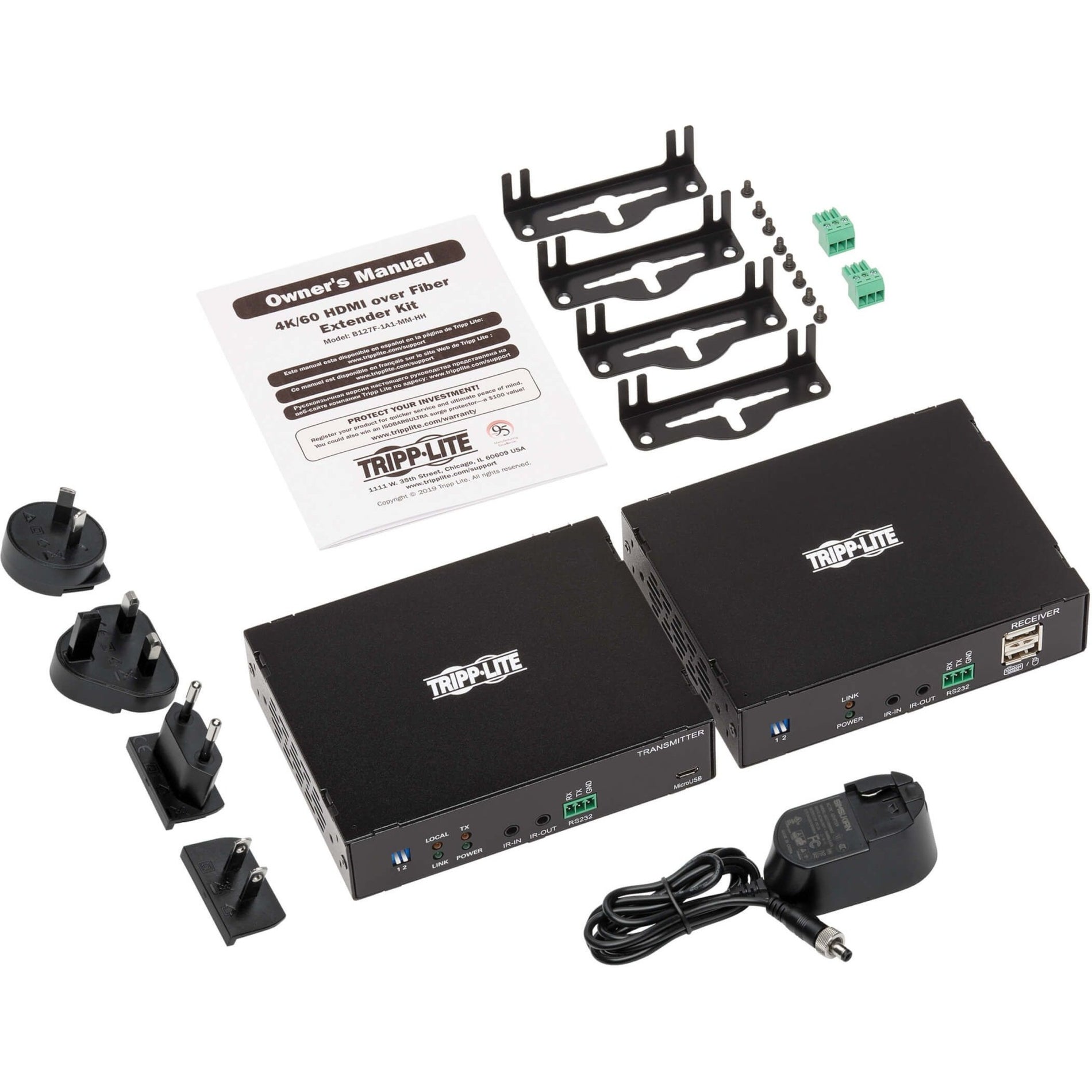 Tripp Lite B127F-1A1-MM-HH Extender Port Kit, HDMI Over Fiber, 4K 60Hz, RS-232, TAA Compliant