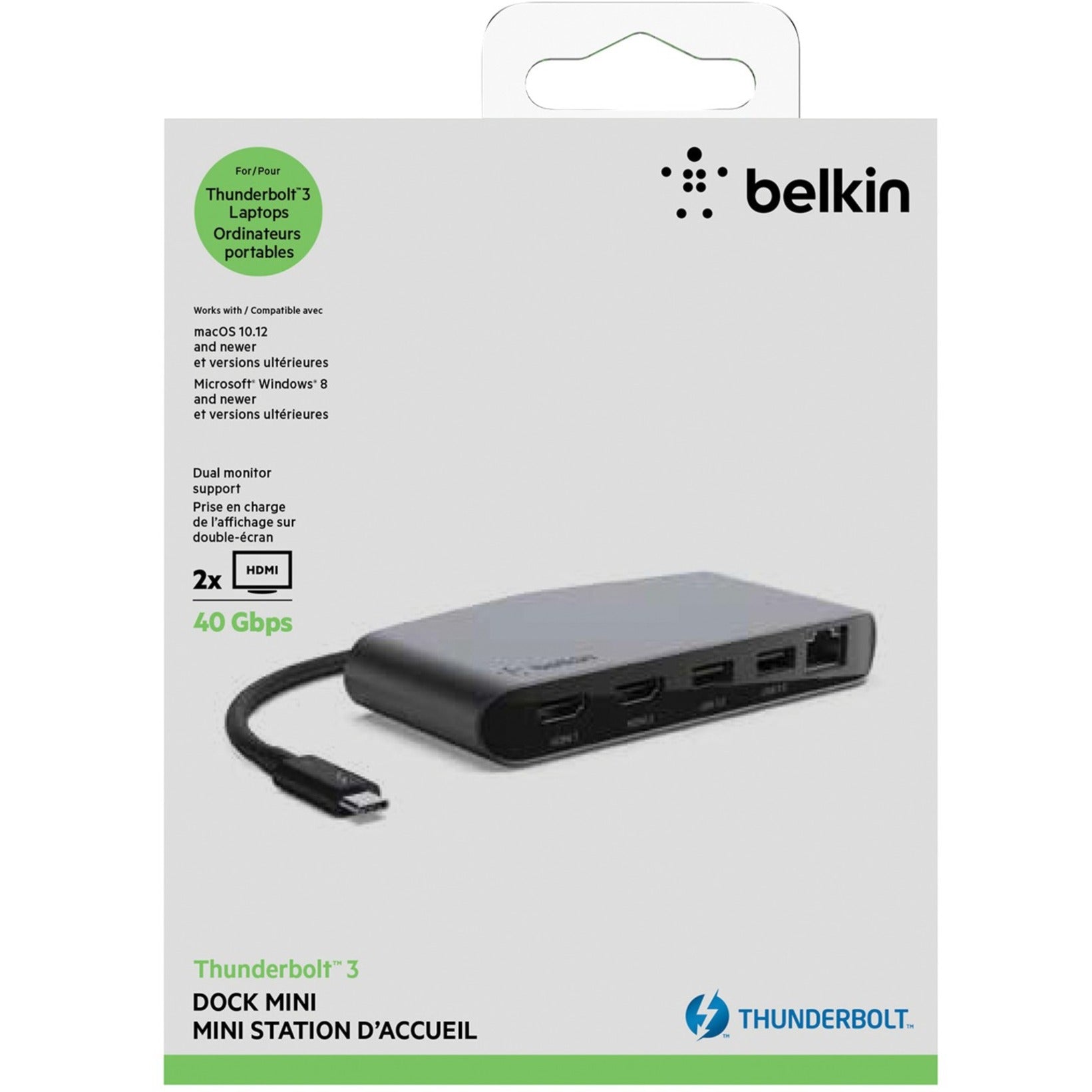 Belkin F4U098BT Thunderbolt 3 Dock Mini HD Dual 4k Display @60Hz MacOS and Windows Compatible