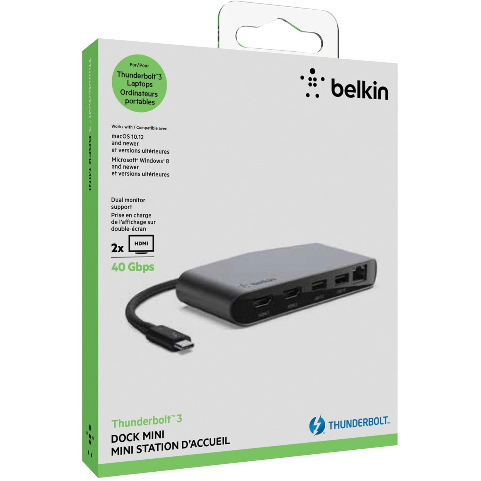 Belkin F4U098BT Thunderbolt 3 Dock Mini HD, Dual 4k Display @60Hz, MacOS and Windows Compatible