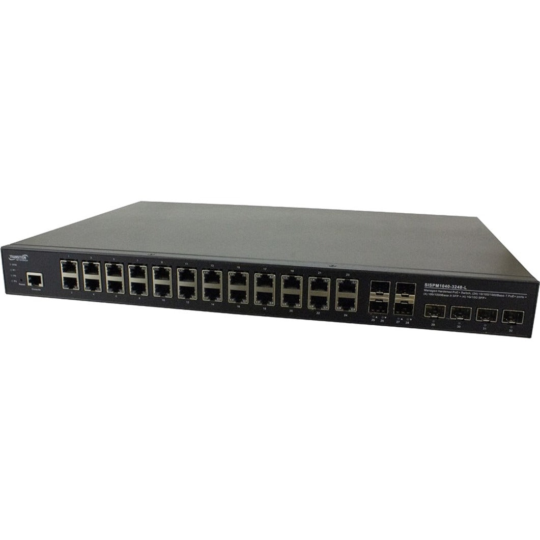 Transition Networks SISPM1040-3248-L-NA Managed Hardened Gigabit Ethernet PoE+ Rack Mountable Switch, 24 Ports, 10G/1G