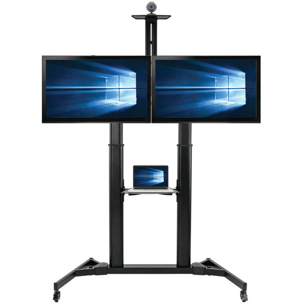 Tripp Lite DMCSD3545M Display Stand Rolling Dual-Screen TV/Monitor Cart, Adjustable Shelf, Swivel Casters, 176 lb Load Capacity