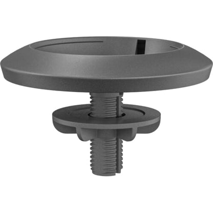 Top view of Logitech microphone desk mount in graphite color showing threaded mounting mechanism and cable routing system-alternate-image1