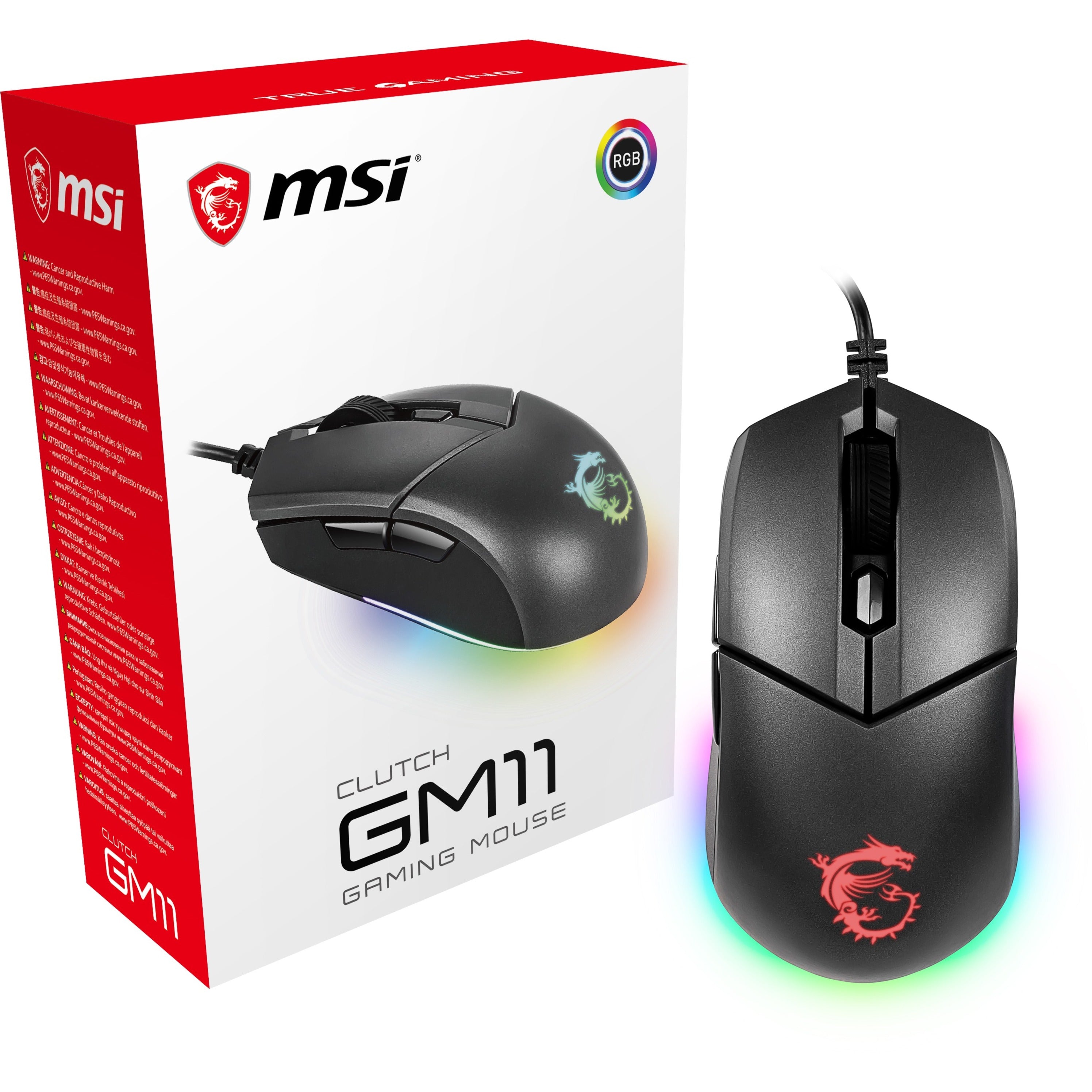 MSI CLUTCH GM11 Gaming Mouse, Ergonomic Fit, 5000 DPI, 6 Buttons, USB 2.0