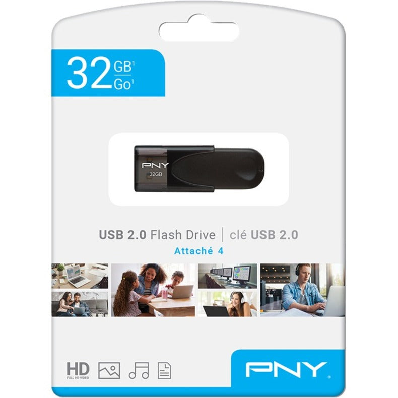 PNY P-FD32GATT4-GE 32GB Attaché 4 2.0 Flash Drive, Slide, Key Ring, Capless, Durable, Lightweight