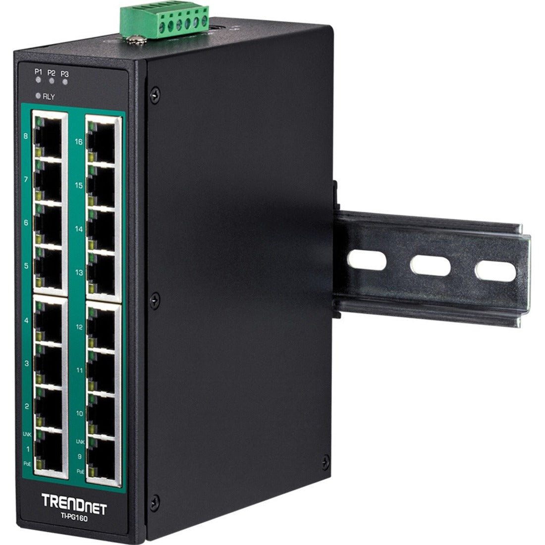 TRENDnet TI-PG160 16-Port Hardened Industrial Gigabit PoE+ DIN-Rail Switch, Lifetime Protection, TAA/NDAA Compliant, Taiwan Origin