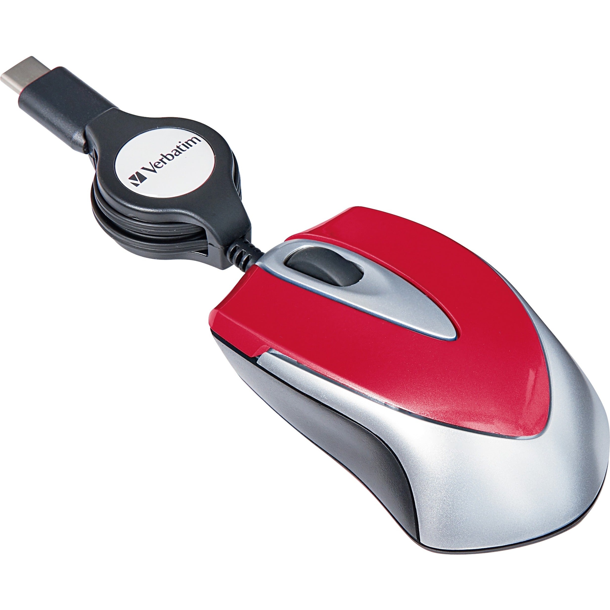 Verbatim 70236 USB-C Mini Optical Travel Mouse-Red, 3 Buttons, Cable Connectivity