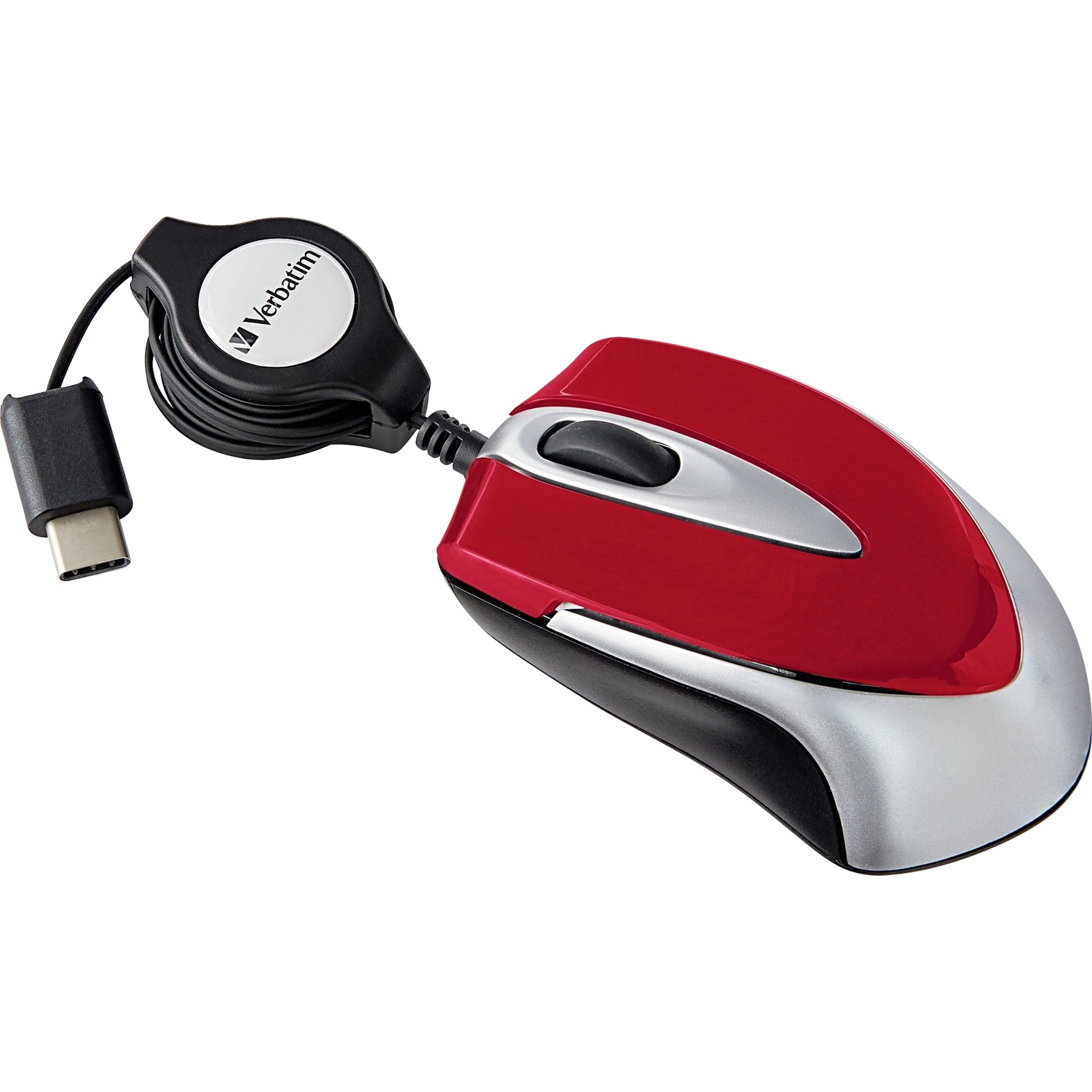 Verbatim 70236 USB-C Mini Optical Travel Mouse-Red, 3 Buttons, Cable Connectivity