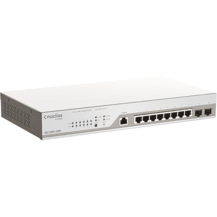 D-Link DBS-2000-10MP 10-Port Nuclias Cloud-Managed PoE Switch, Gigabit Ethernet, 8 x Gigabit Ethernet PoE, 2 x Gigabit Ethernet TP/SFP Combo