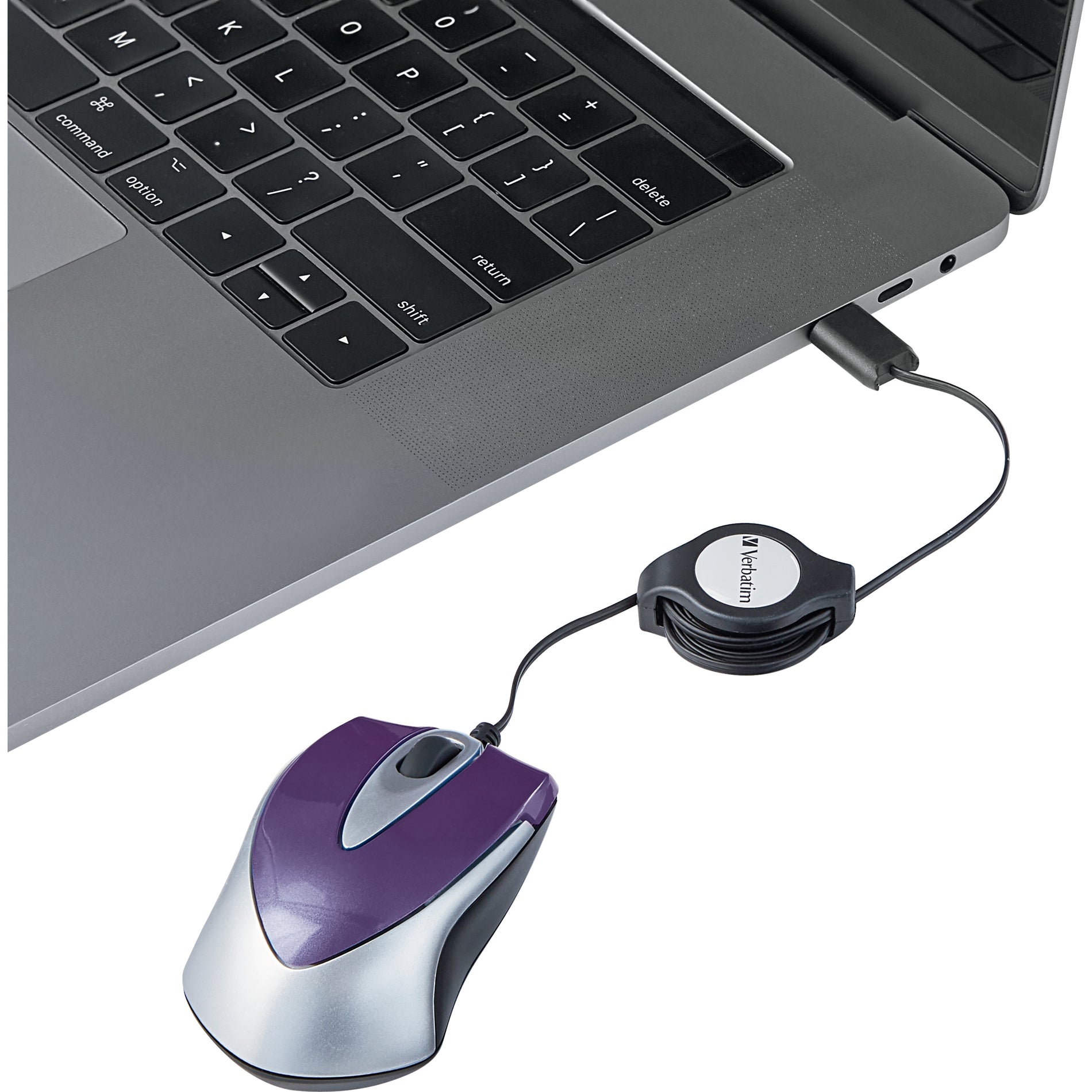 Verbatim 70238 USB-C Mini Optical Travel Mouse-Purple, 3 Buttons, Cable Connectivity