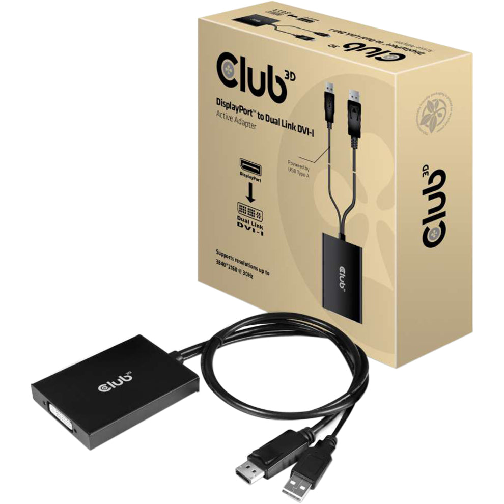 Club 3D CAC-1010 DisplayPort to Dual Link DVI-I Active Adapter, Supports 4K Resolution