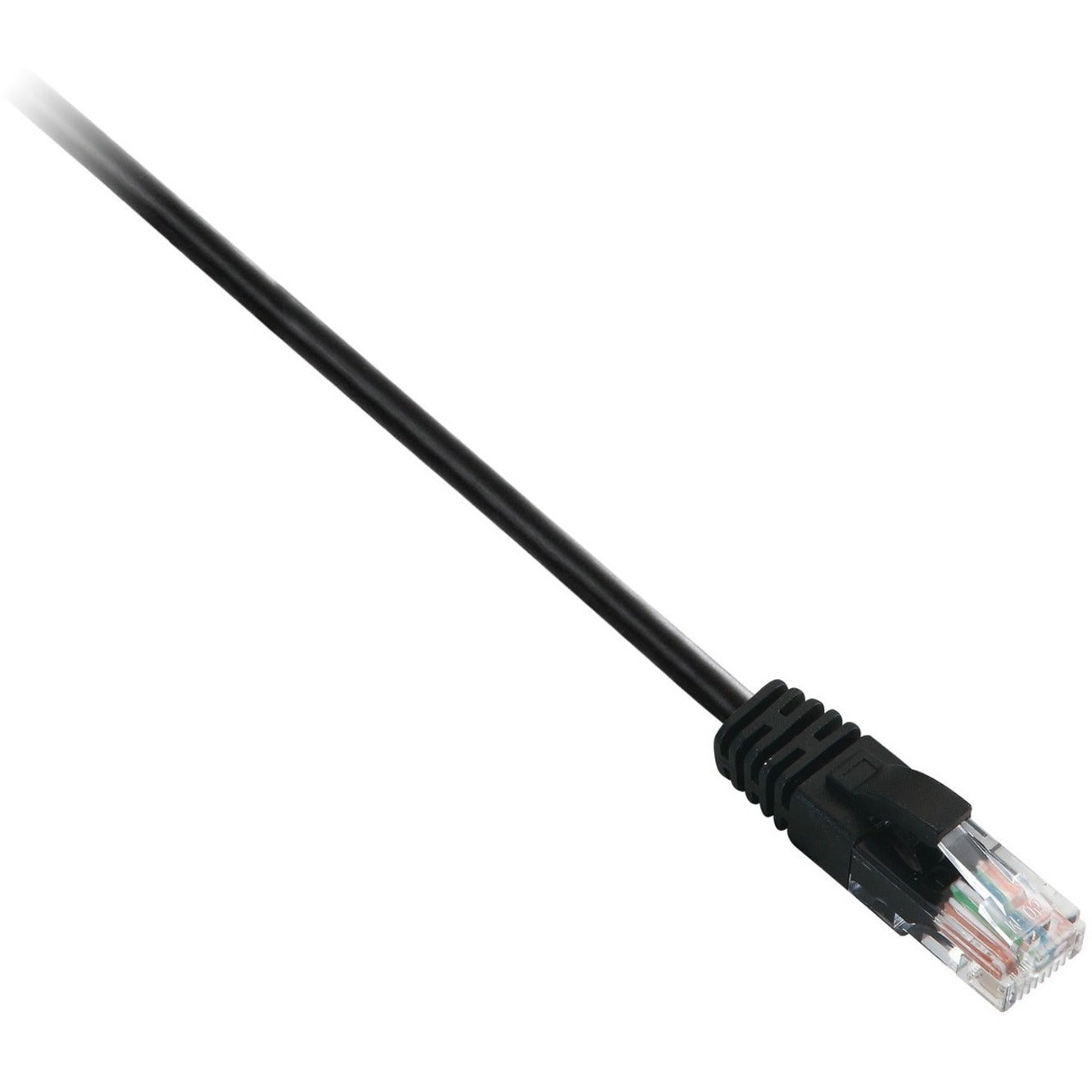 V7 CAT5UTP-01F-BLK Black Cat5e Unshielded (UTP) Cable RJ45 Male to RJ45 Male 0.3m 1ft, EMI/RF Protection, Strain Relief, Molded, Locking Latch, Snagless Boot, Noise Reducing