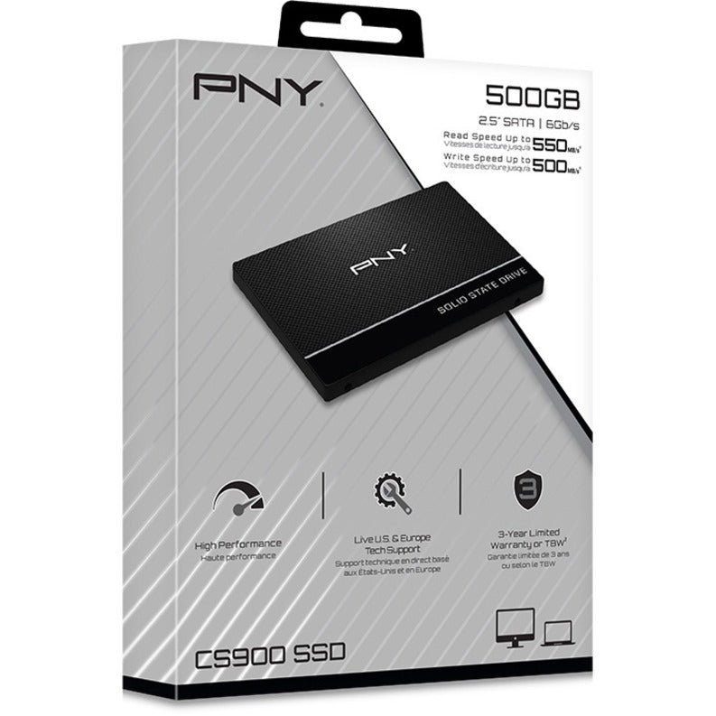 PNY SSD7CS900-500-RB CS900 2.5'' SATA III 500GB SSD, 3D TLC, 550 MB/s Read, 500 MB/s Write