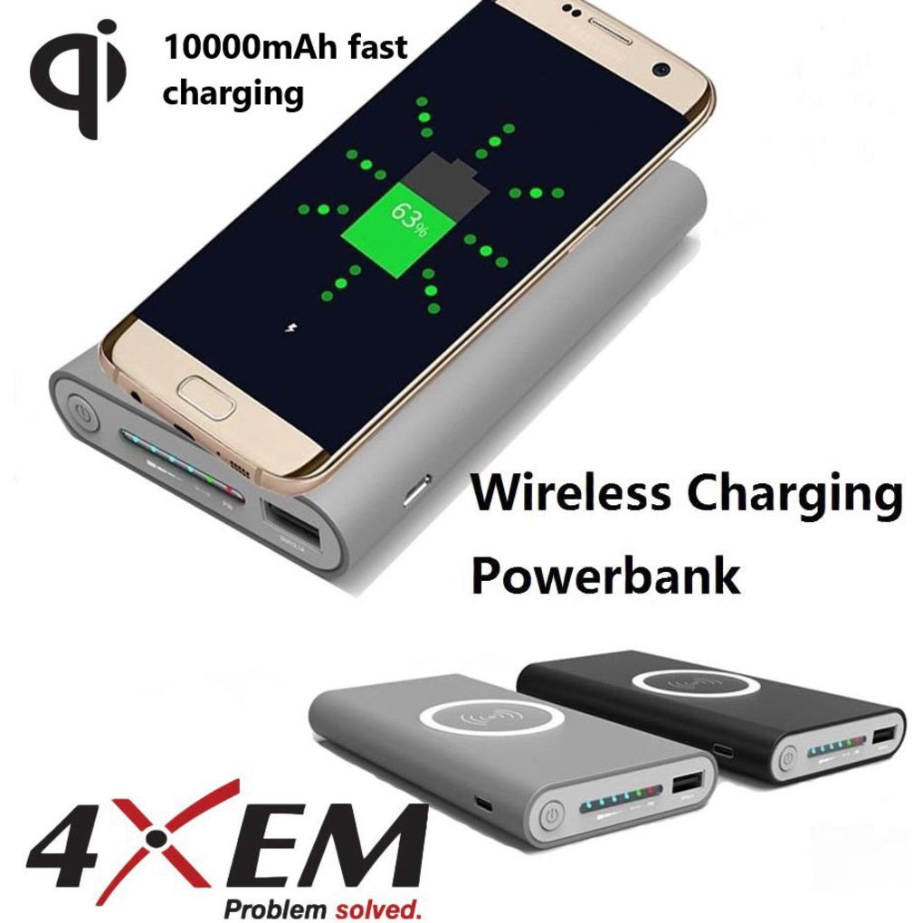 4XEM 4XWLSPWRBANKGR Fast Wireless Charging Power Bank Grey, 10000mAh Capacity