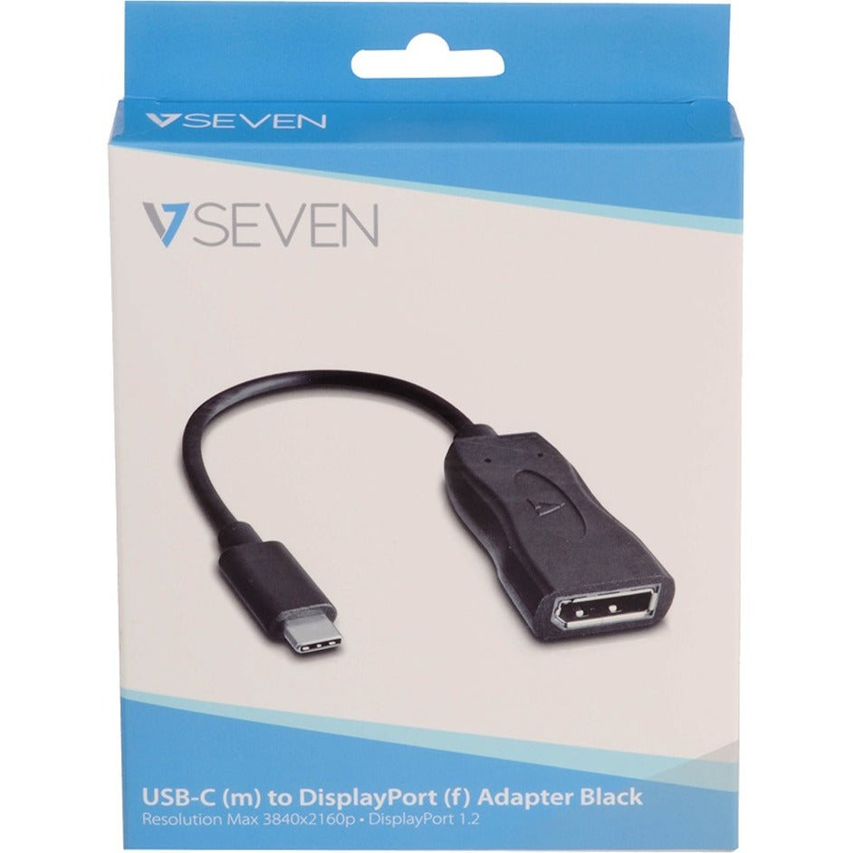 V7 V7UCDP-BLK-1E Black USB Video Adapter USB-C Male to DisplayPort Female, EMI Protection, Plug and Play