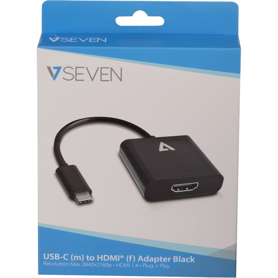 V7 V7UCHDMI-BLK-1E Black USB Video Adapter USB-C Male to HDMI Female, EMI Protection, RF Protection, Corrosion Resistance, Strain Relief, Plug and Play