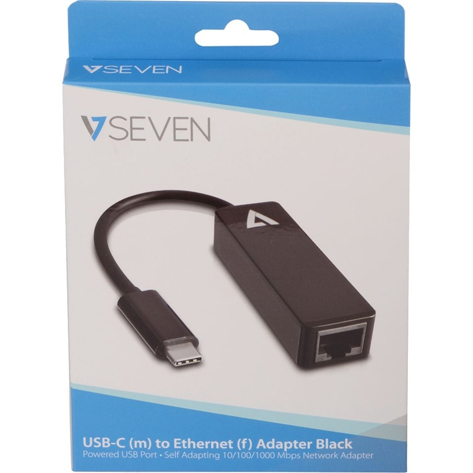 V7 V7UCRJ45-BLK-1E Black USB Video Adapter USB-C Male to RJ45 Male, Gigabit Ethernet Card