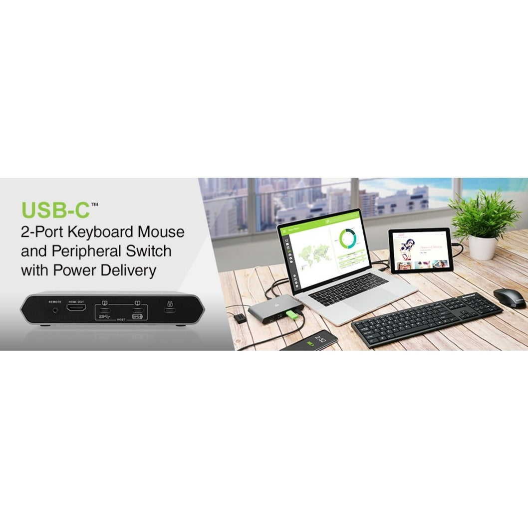 IOGEAR GUS4C2 Access Pro USB-C 2-Port Keyboard Mouse & Peripheral Switch with Power Delivery, USB Hub