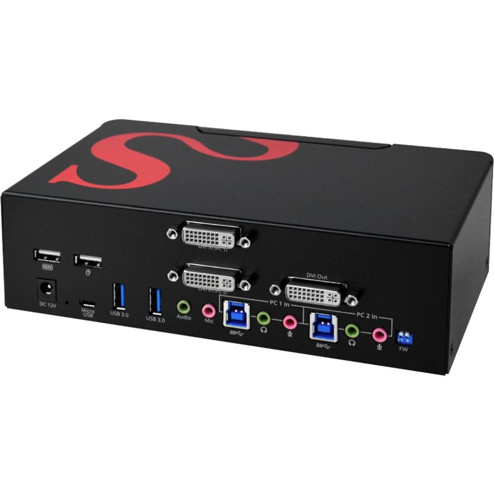 SIIG CE-DV0111-S1 2-Port DVI Dual-Link Smart Console KVM Switch with USB 3.0 and Multimedia Ports, Maximum Video Resolution 3840 x 2400, 3 Year Warranty
