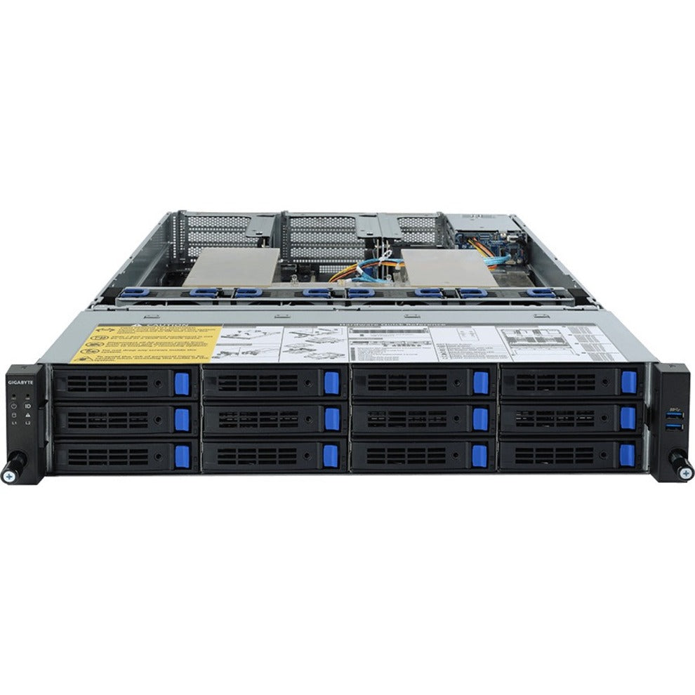 Gigabyte R282-Z90 Barebone System - 2U Rack-mountable, AMD EPYC 7002 DP Server, 12-Bay, 128GB Memory, 2 x Processor Support