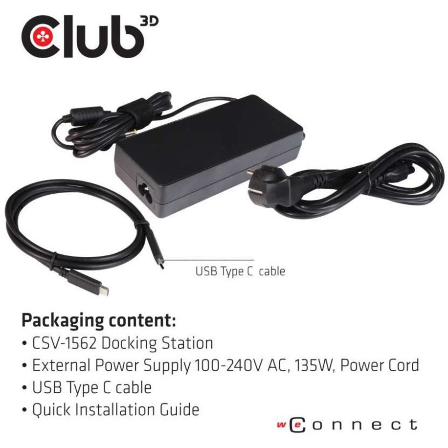 Club 3D CSV-1562 USB C 3.2 Gen1 Universal Triple 4K Charging Dock, HDMI, DisplayPort, USB-C, RJ-45, 6 USB Ports